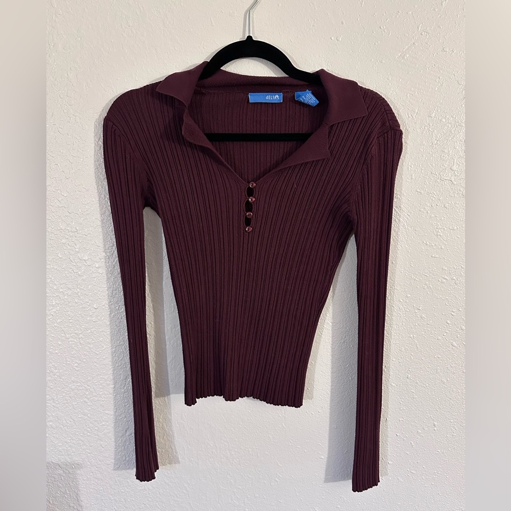 dELiA*s Ribbed Maroon Long Sleeve Top